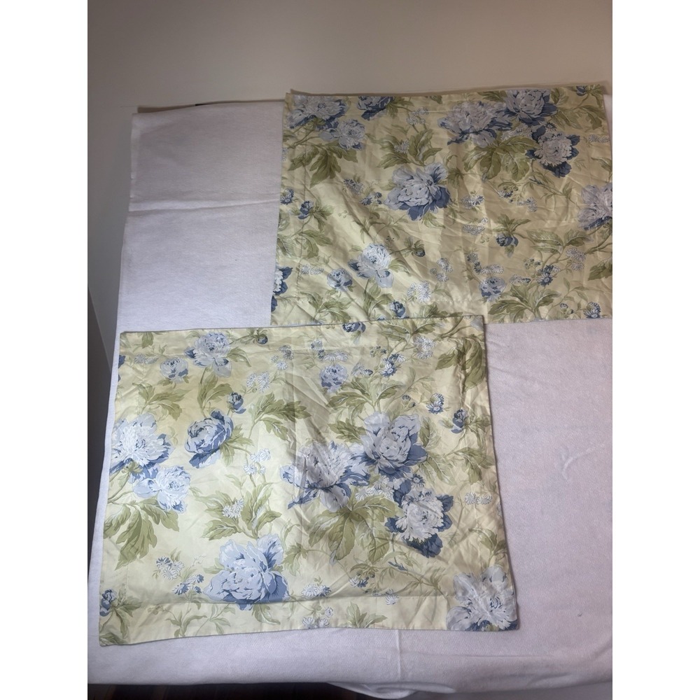 Waverly Floral Pillow Shams Blue‎ Green 29"x23" Cottage GrannyCore 2pc